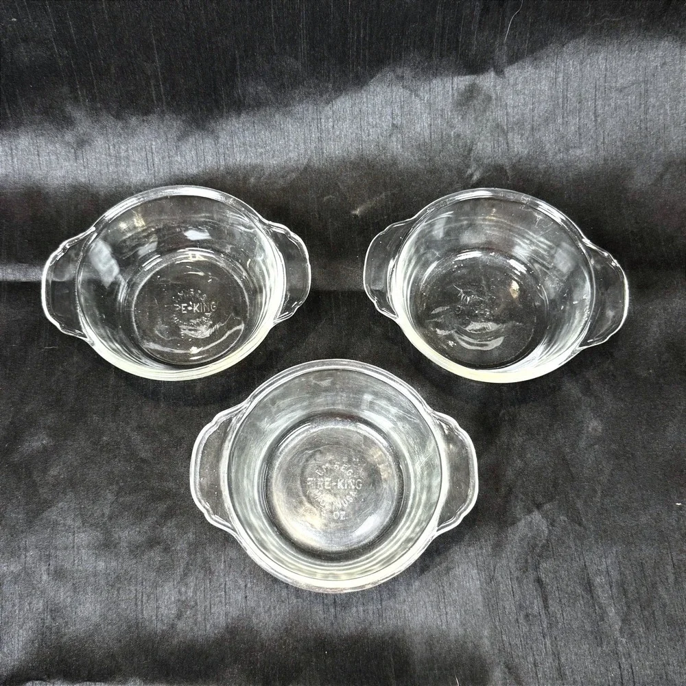 Vintage 4pc Fire-King Clear Glass Baking Casserole Set 1 - 1qt & 3 - 8oz Pieces